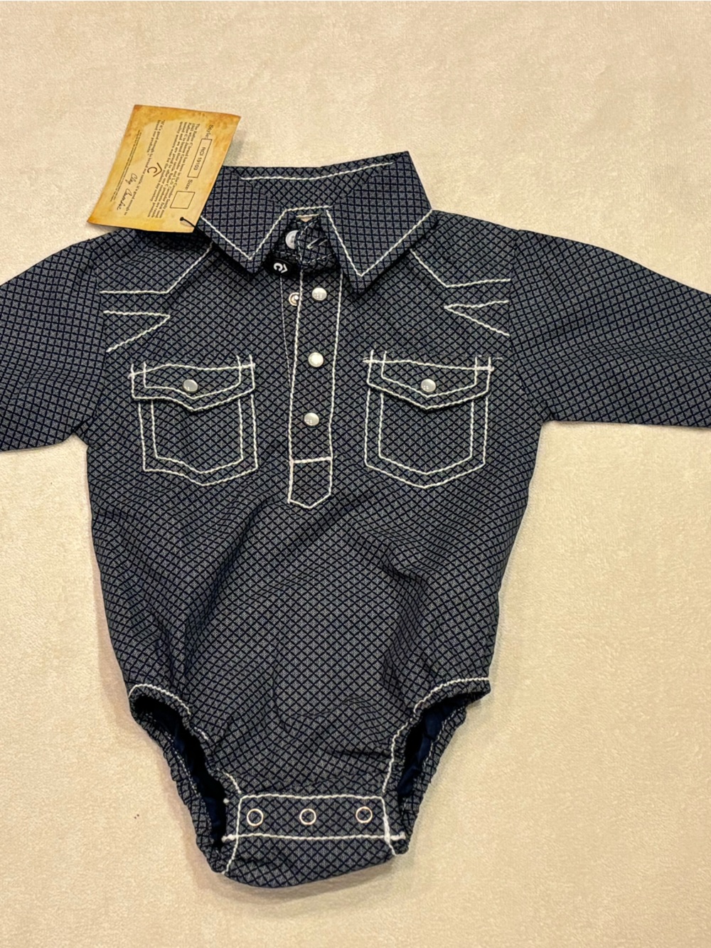NEW! Rafter C Baby One Piece Shirt Boy Pearl Snap SIZE 6 Month Western Rodeo